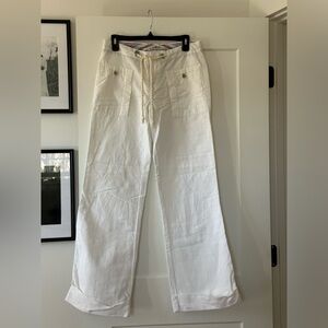 Vintage Tommy Hilfiger White Linen Blend RopeTie Waist Cuffed Pants Size 4